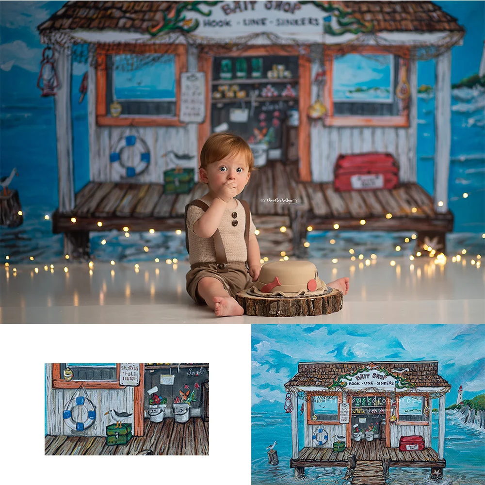 

Beachside House Backdrops Kids Baby Birthday Cake Smash Photocall Decors Child Photography Summer Seaside Backgrounds