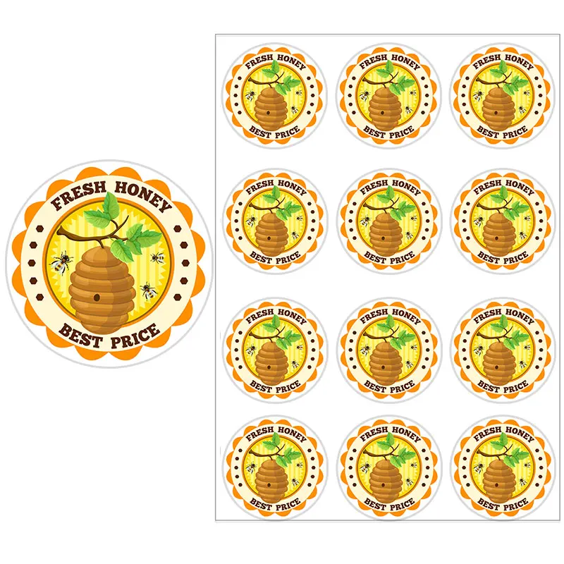 3.5cm/4.5cm Honey Bee Self-Adhesive Sticker with Fresh Natural Thanks Seal Label For Honey Jar Small Business Tag for Marketing