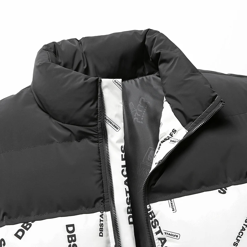 سترة رجالية من القطن المرقعة بطباعة حروف للخريف والشتاء، بطانة سميكة + تصميم ياقة واقفة، متعددة الألوان عصرية ولافتة للنظر، مناسبة للارتداء اليومي أو الخروج