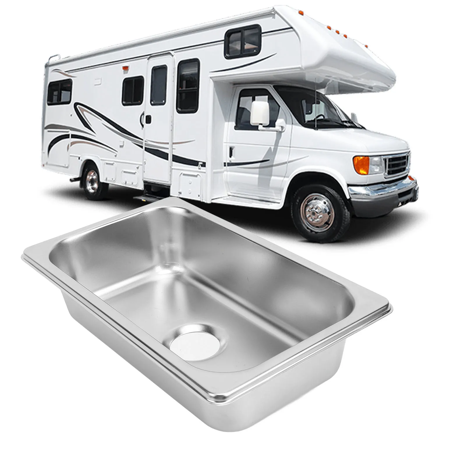 Kitchen Sink Wash Basin Sink Kitchen Rectangular Hand Wash Basin Sink with 40mm Sewer Outlet for Boat Caravan Yachts Boats