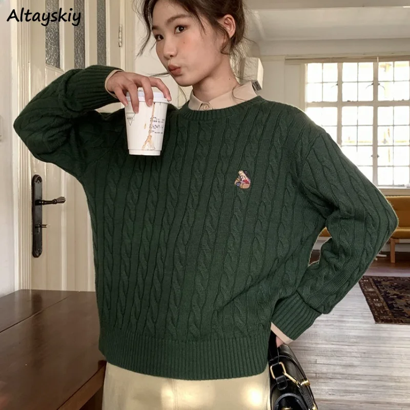 O-neck Pullovers for Women Knitted Lovely Fashion Korean Style Girls Cute All-match Soft Simple Ins Spring Autumn Casual College