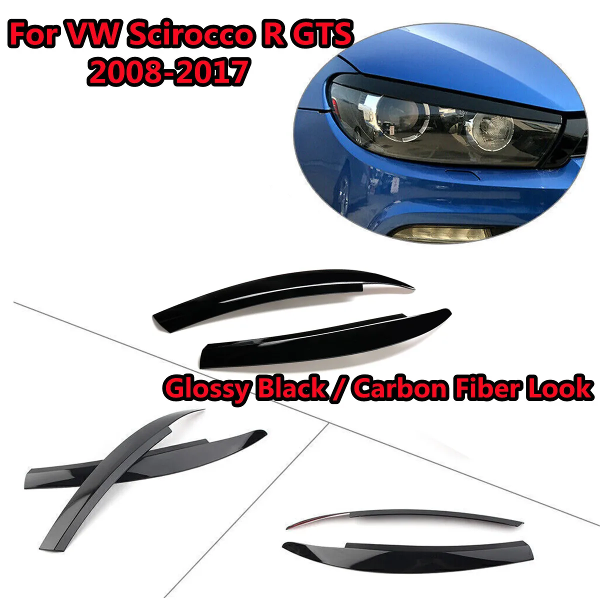 RM-CAR Car Front Headlights Eyebrow Eyelids Trim Stickers Cover For VW For VOLKSWAGEN Scirocco R GTS 2008-2017 Headlamp Eyebrow