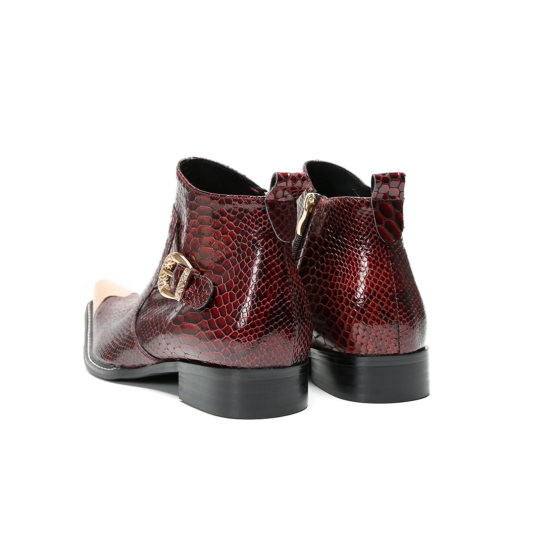 Red Pointed Toe real Leather Men Ankle Boots big size Club Party formal Dress Shoes fashion Male zipper Motorcycle Short Boots view 4