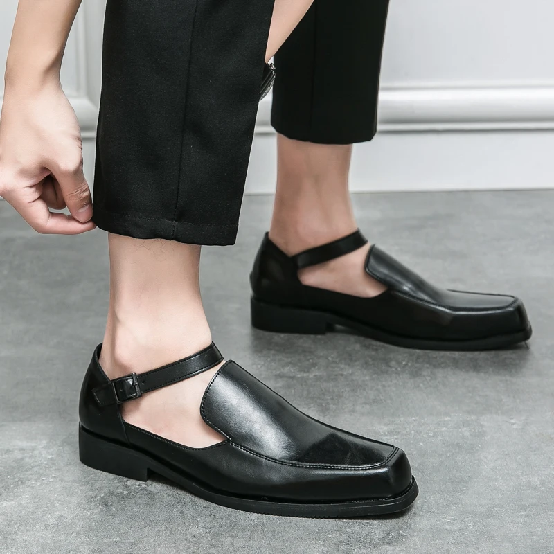 

2026 New Black Men's Summer Sandals PU Leather Buckle Strap Dress Shoes for Men Outdoor Business Formal Shoes Summer Seaside