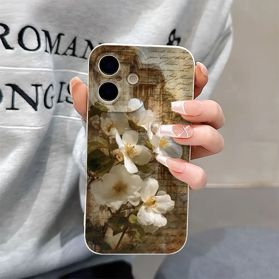 

Чехлы для телефонов с рисунками белых цветов и городских газет для iPhone от 17 до 11 Pro Max Plus