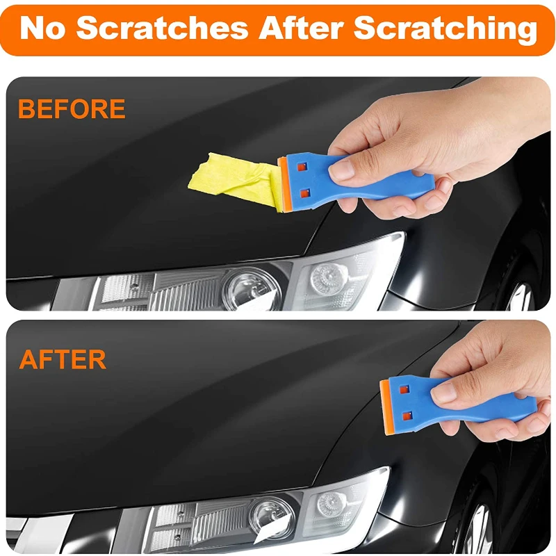 1PC Plastic Scraper Tool with 10PCS Plastic Blades for Removing Glue, Sticker, Decals, Tint from Car Window and Glass