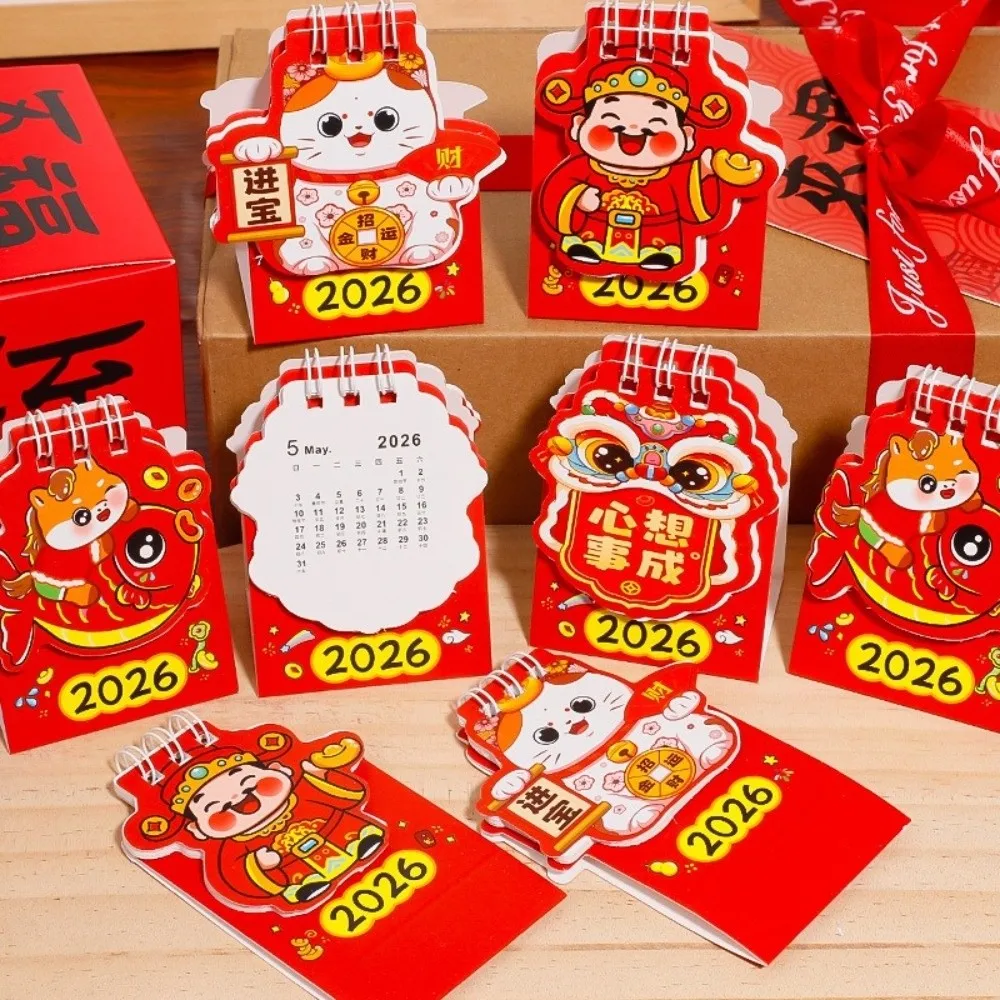 

Mini 2026 Desk Calendar Portable Cartoon Lucky Cat New Year Calendar Schedule Mark Schedule Planner Office Desk Accessories