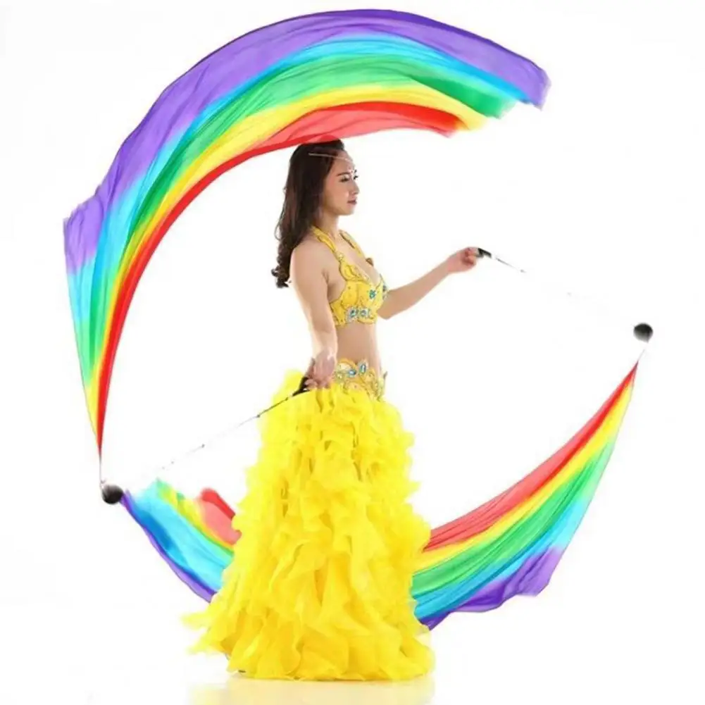 Gaze Schal Frauen Bühne Leistung tragen Bauchtanz Farbverlauf Farbe fließenden langen Schal Ball Set Fan klassischen Tanz Hand Fan