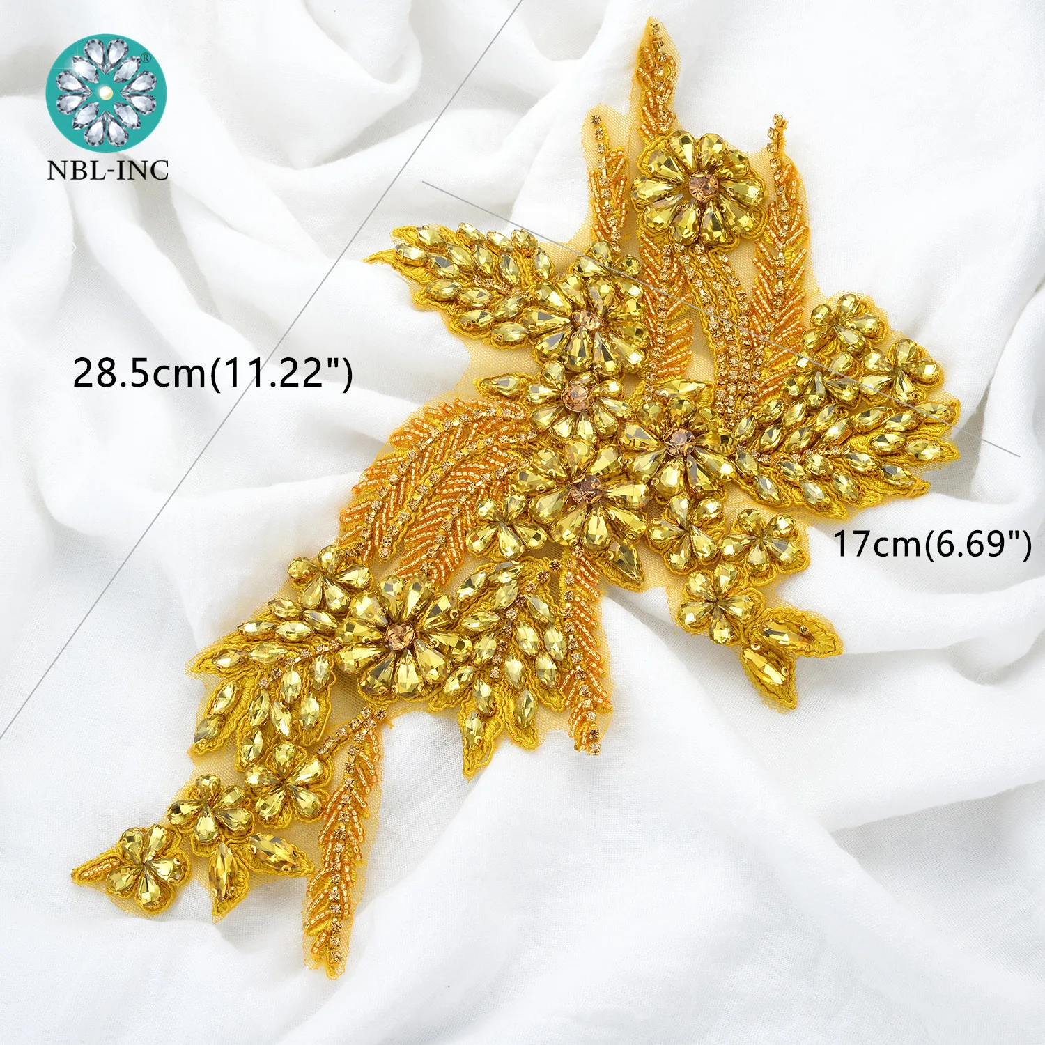 (30 Pairs) Embroidery gold crystal rhinestone applique shoulder patch hand beaded sew on for dresses WDD1173