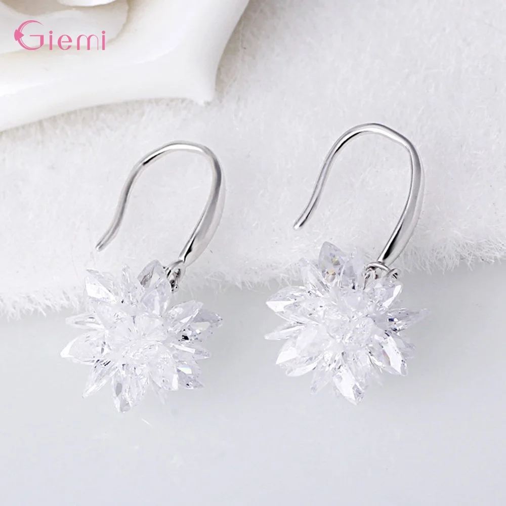 New Arrival 925 Sterling Silver Ice Snow Flower Earring Ladies Drop Snowflake Earrings Jewelry Birthday Gift Wholesale