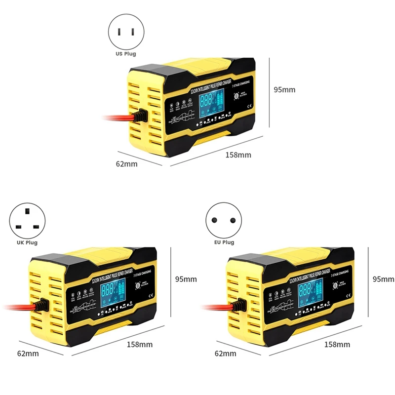 Pengisi daya pintar mobil motor portabel, pengisi daya baterai sepenuhnya otomatis 12V 24V 10Ahigh untuk pengisian baterai tahan lama colokan EU