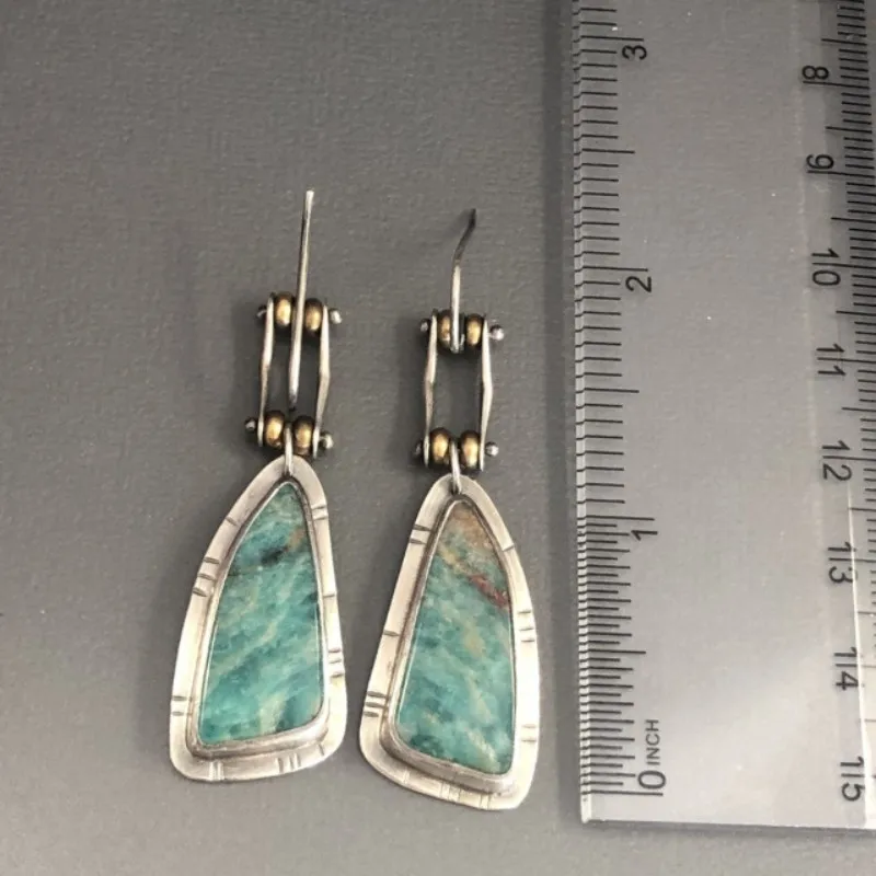 Boho Dangle Earrings for Women Vintage Irregular Turquoise Drop Earrings Ethnic Retro Pendant Ear Hook Beach Party Jewelry Gift