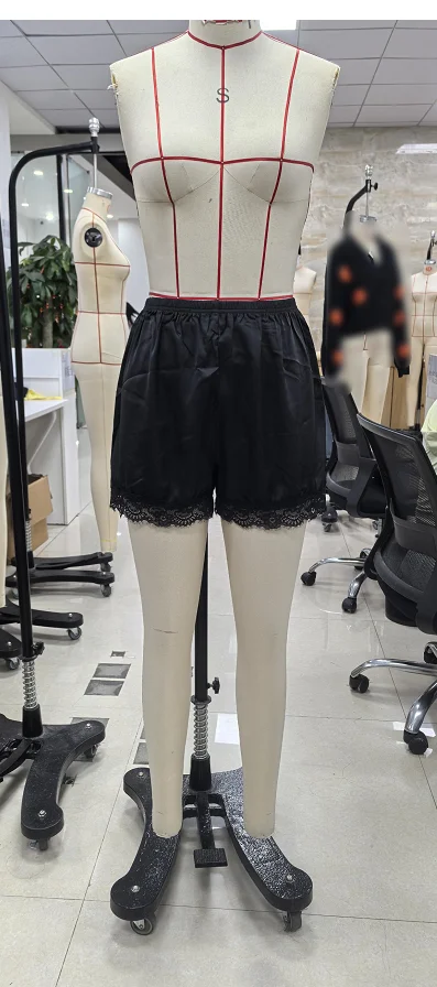 Lace Trimmed Shorts Black Large 100% Polyester Casual Wear Breathable Summer Shorts For Women