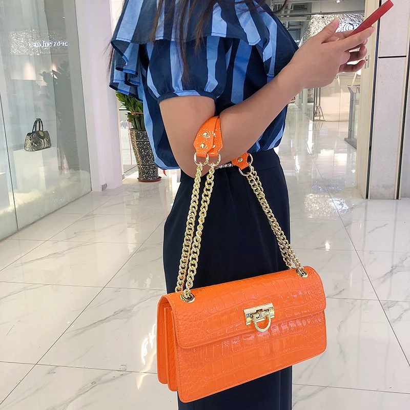 2023 Crocodile Pattern Women\'s Bag Lady Genuine Leather Small Chain Handbags Fashion Design Shoulder Crossbody Underarm Bags