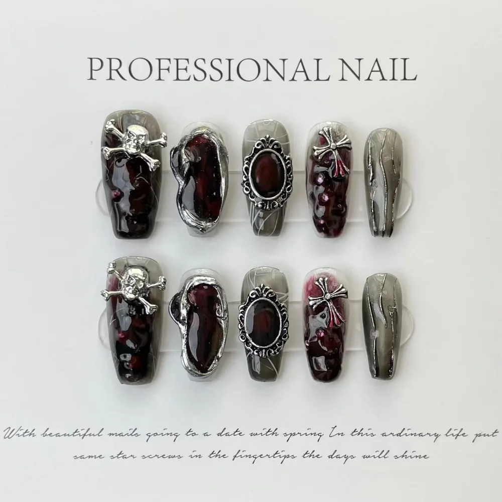 "Collezione di Halloween" Esportazione transfrontaliera Zucca divertente Atmosfera di Halloween Adesivi per unghie fatti a mano, Unghie finte a pressione 10 pezzi