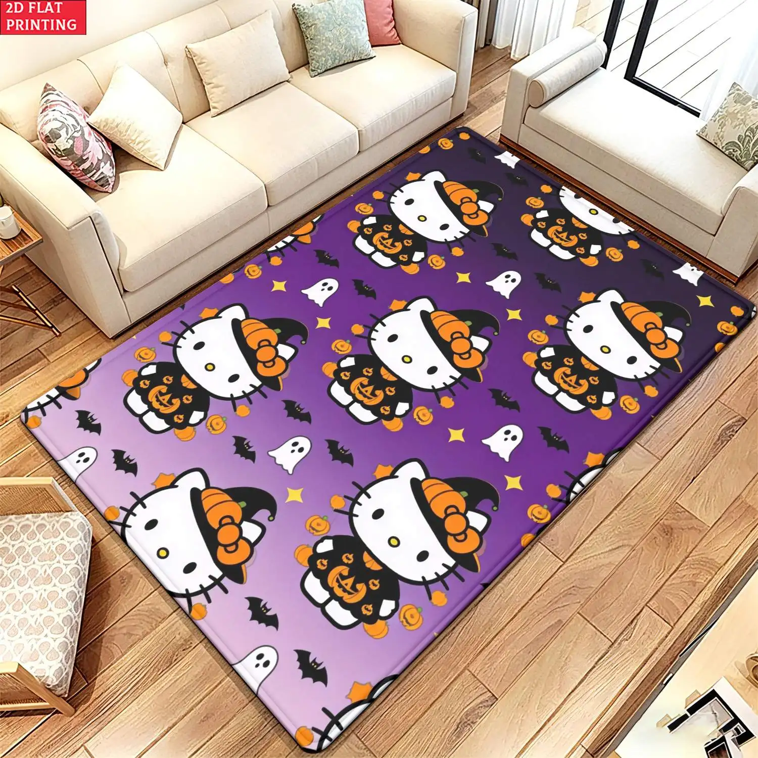 Hello Kitty Carpet Living Room Large Rug Halloween Bedroom Decor Purple Area Rugs Pumpkin Mat  Rugs for Bedroom