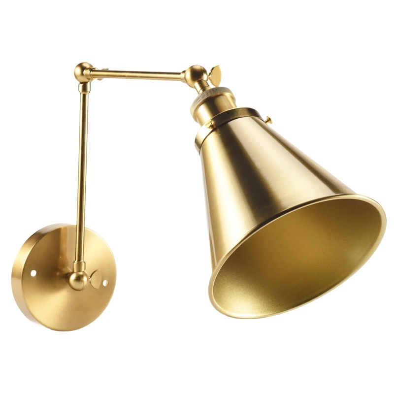

Промышленный настенный светильник из латуни с коническим абажуром, настенный светильник с регулируемым кронштейном для внутреннего домашнего бара, склада, прихожей-A42I