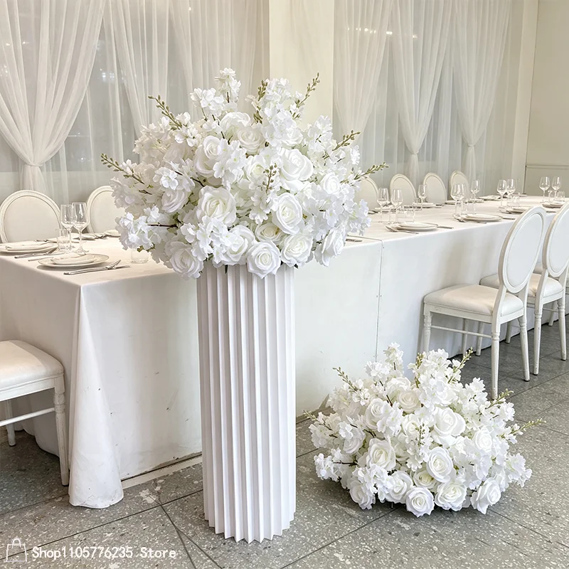 Weiße Kirschblüten-Rosen-Delphinium-Kunstblumenarrangement Hochzeitstisch-Mittelstück Blumenball Hotel-Empfangsbedarf – Detail 4