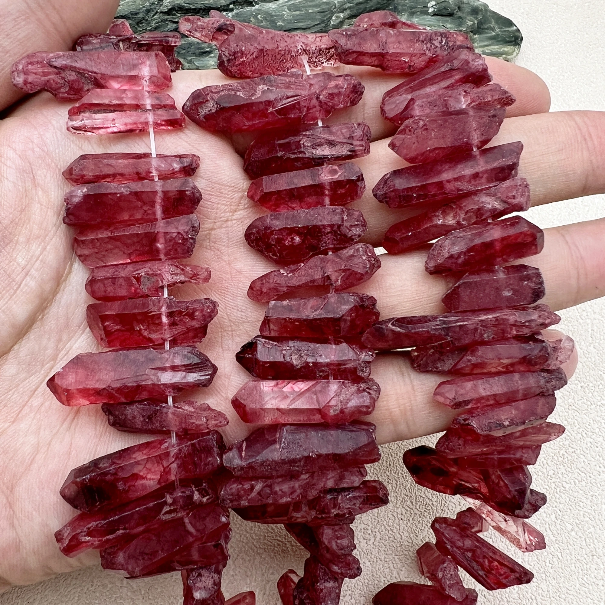 2Strands Side Drilled Rough Red Crystal Point Stick Beads For DIY Jewelry Making