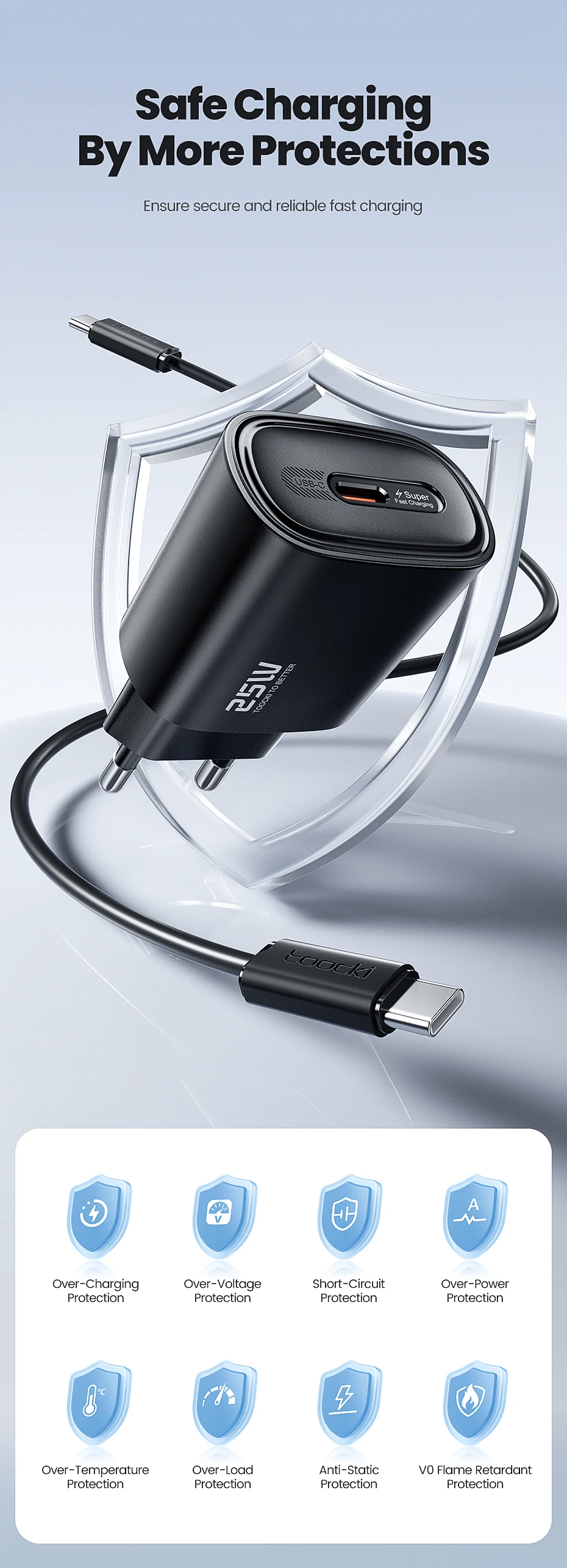 Toocki 25W USB-Ladegerät PD 3.0 PPS Schnellladung Mini USB Typ C Telefonladegerät für Samsung S23 S24 S25 iPhone 16 15 14 13 Pro Max – Detail 7