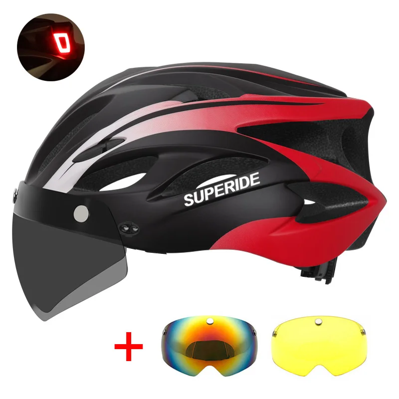 SUPERIDE Rechargeable Road Bike Helmet Men Women Cycling Helmet with Visor & Rearlight Sports MTB Bicycle Helmet with TT Lens