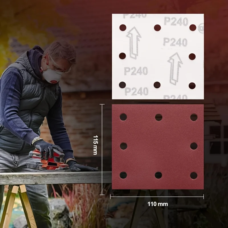 20 قطعة من ورق الصنفرة ذو 8 فتحات مقاس 110 × 115 مم، مجموعة ورق الصنفرة 60-800 خطاف ورق الصنفرة المستطيل ولوحة ورق الصنفرة #2