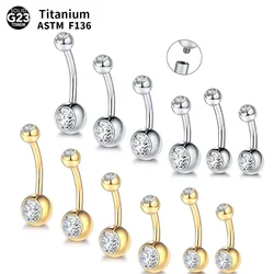 Titanium Double Ball Zircon Belly Button Ring 14G Internally & Externally Threaded Navel Piercing Body Jewelry