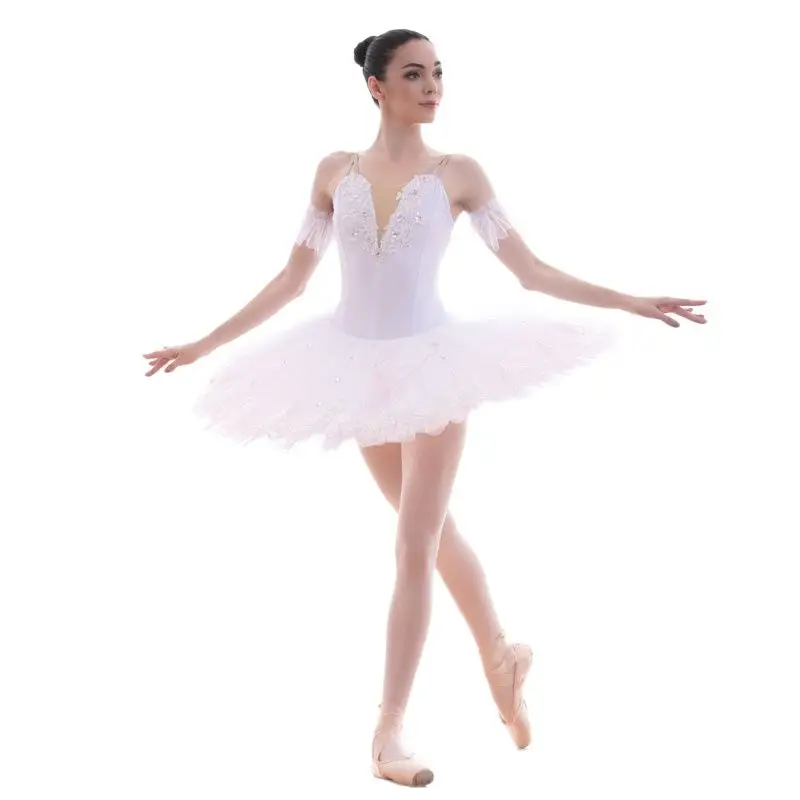 

BLL048 White Spandex Pre-professional Ballet Dance Tutu Women and Girls Stage Performance Costumes Pancake Tutu