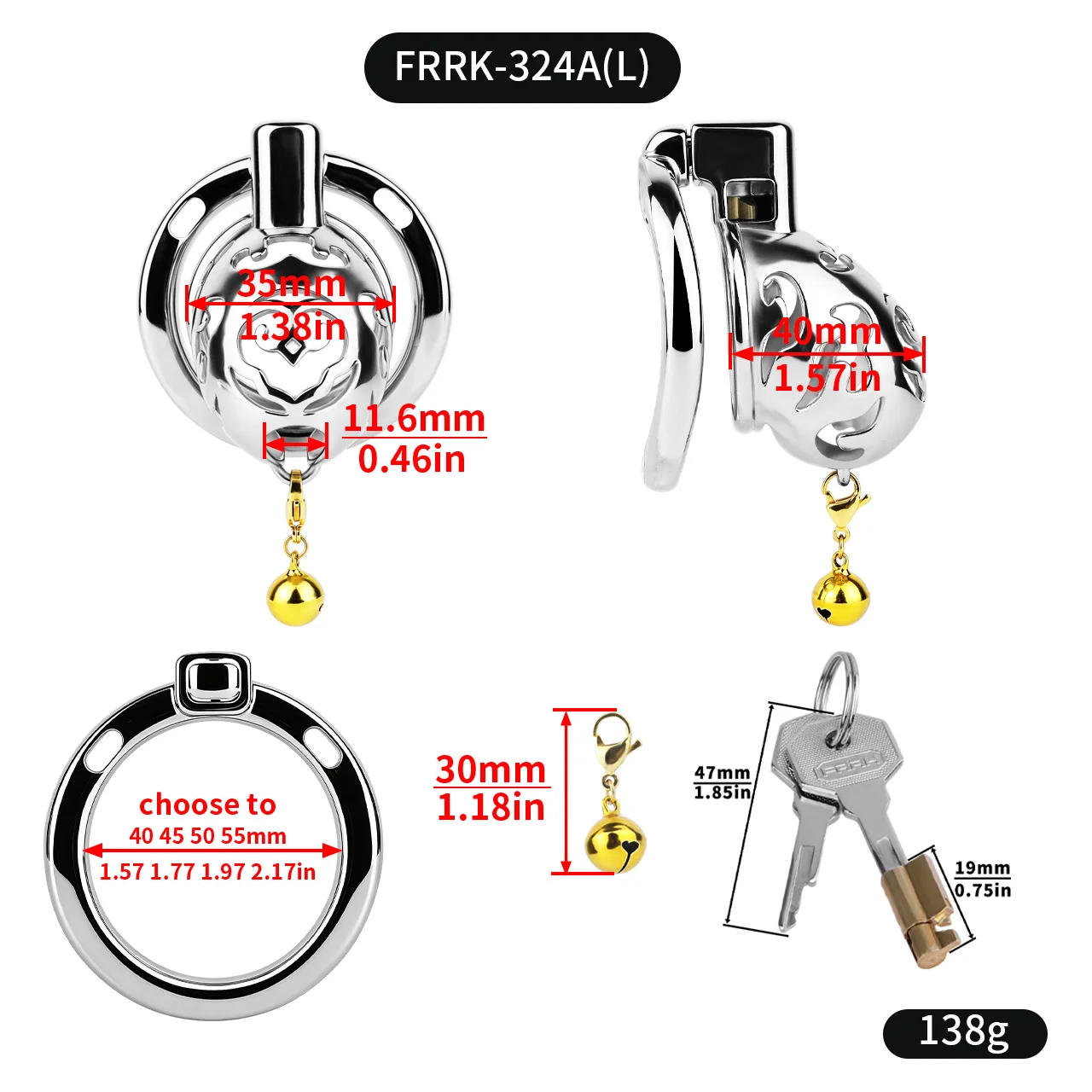 ORALSX YunLing Lock Cock Stainless Steel Hollow Chastity Cage Aluminum Alloy Curve Penis Ring Bell Safe BDSM Adult Sex Toys - view 4