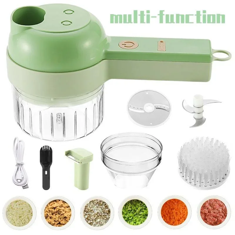 4 In 1 Portable Handheld Electric Vegetable Slicer USB Rechargeable Food Processor Garlic Chili Celery Chopper Kitchen Tools