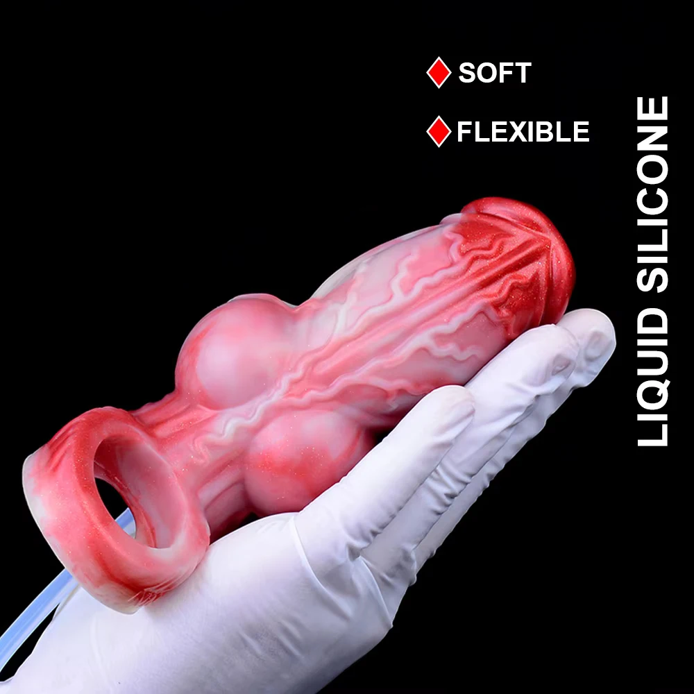 YOCY Lifelike Monster Dog Penis Sleeve Squirting Fuction Cock Sheath Silicone Knot Dildo Open-ended Dick Cover Sex Toy For Men 4