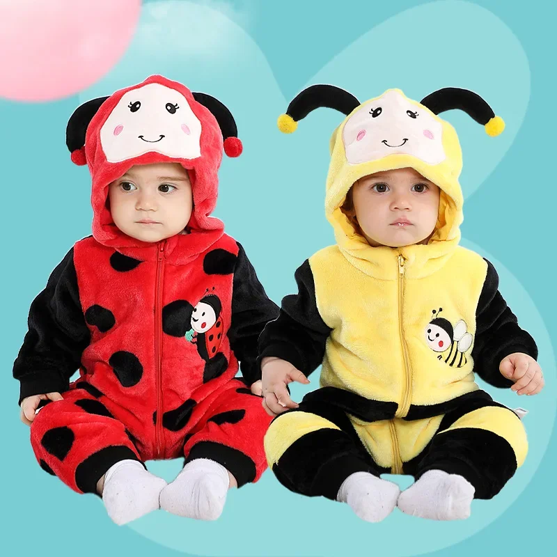 

0-5Y Winter Baby Girls Boys Clothes Romper Infant Onesie Cartoon Lovely Bee Bodysuit Cosplay Costume Zipper Jumpsuits Pajamas