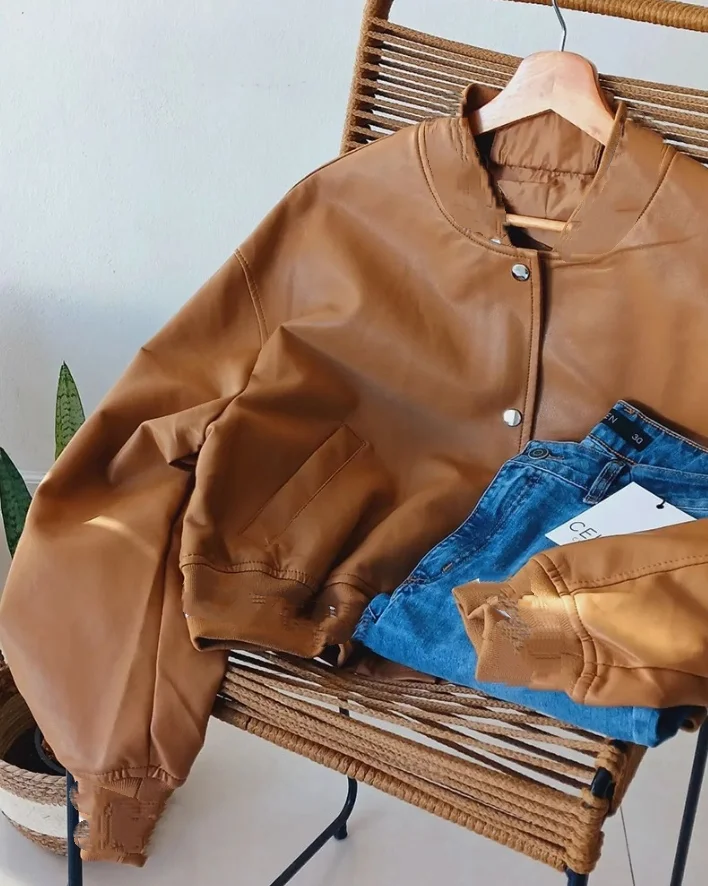 Women's Autumn New Vintage Personalized Jacket Striped Snap Button Zipper Design Crop Bomber Jacket Shipped Within 48 Hours