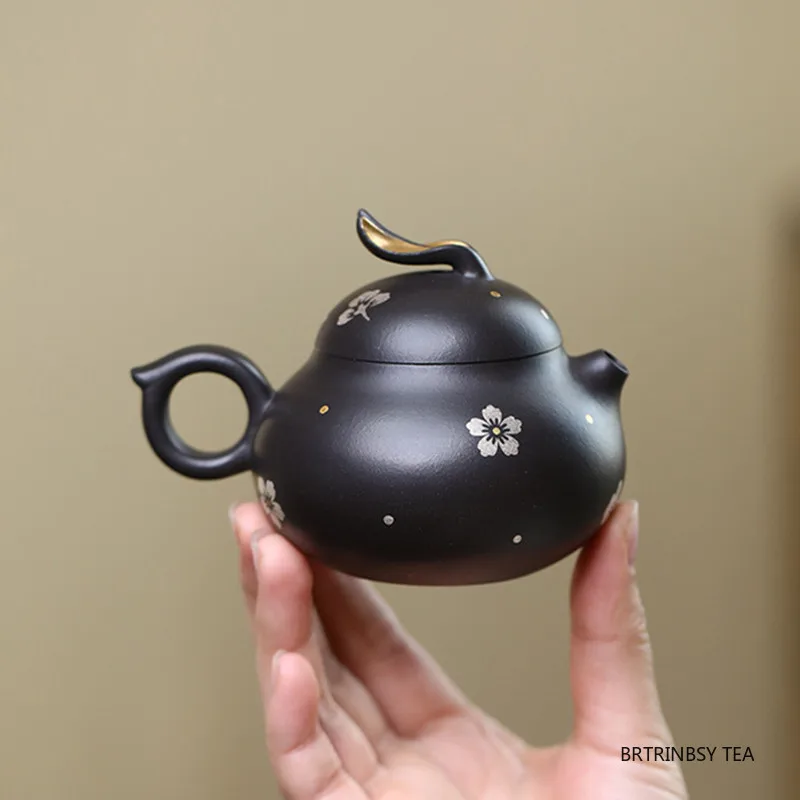 Chinese Yixing Purple Clay Teapot Creative Handmade Tea Pot Raw Ore Black Mud Beauty Tea Infuser Kettle Zisha Tea Set 130ml
