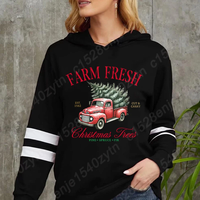 Farm Fresh Christmas Trees Pine Spruce Fir Hoodies Women Hot Selling Soft Sweatshirt Autumn Winter Sweatshirt Plus Size Pullover