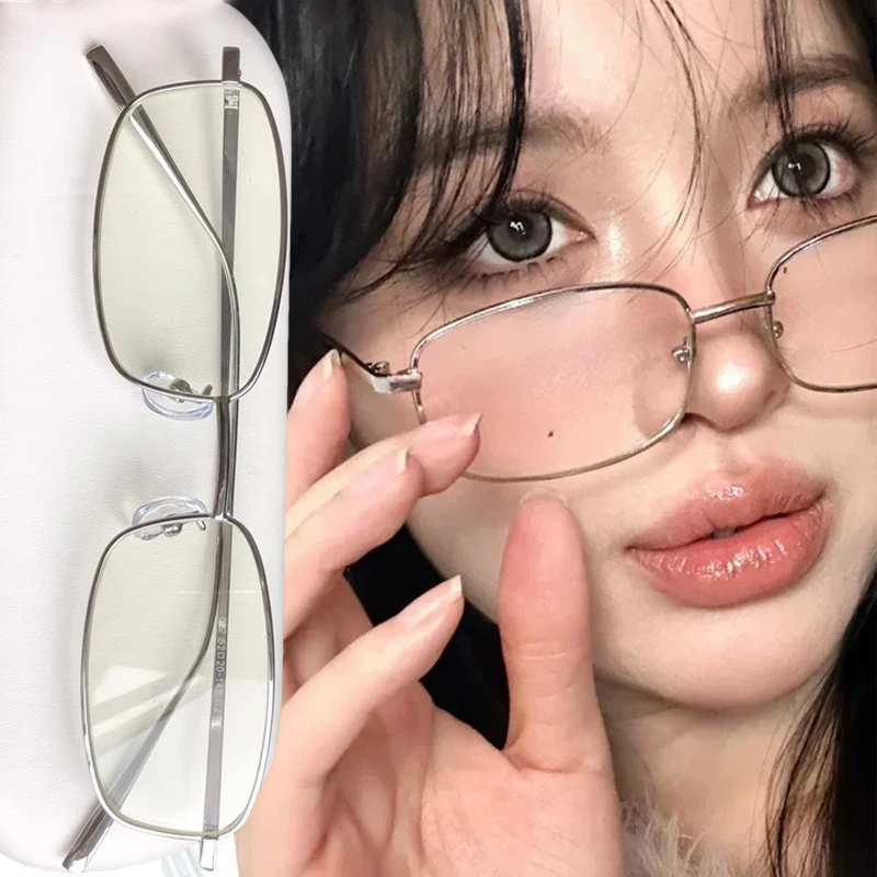 Y2K Harajuku Small Square Frame Glasses Women Retro Metal Eyeglasses Clear Reading Spectacle Blue Light Blocking Eyewear