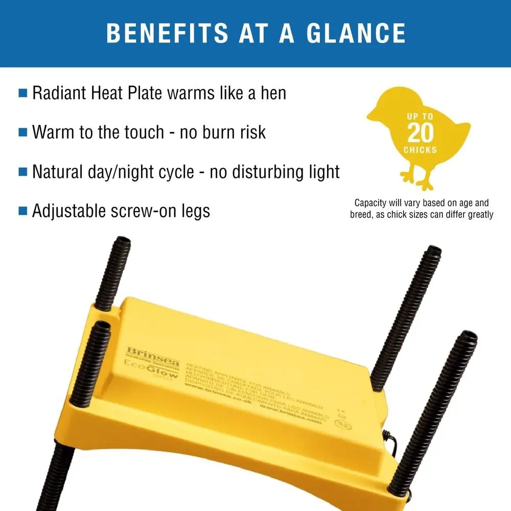 Brinsea Ecoglow Safety 600 Chick or Duckling Brooder, Adjustable Height & Angle Brooder Plate for 20 Chicks, Ideal for Chicken C