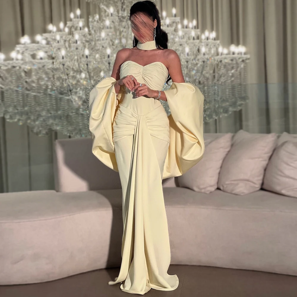 

Вечерние платья русалки в форме сердца по индивидуальному заказу с жакетом, плиссированное платье на день рождения с разрезом сзади и накидкой, желтое атласное длинное платье