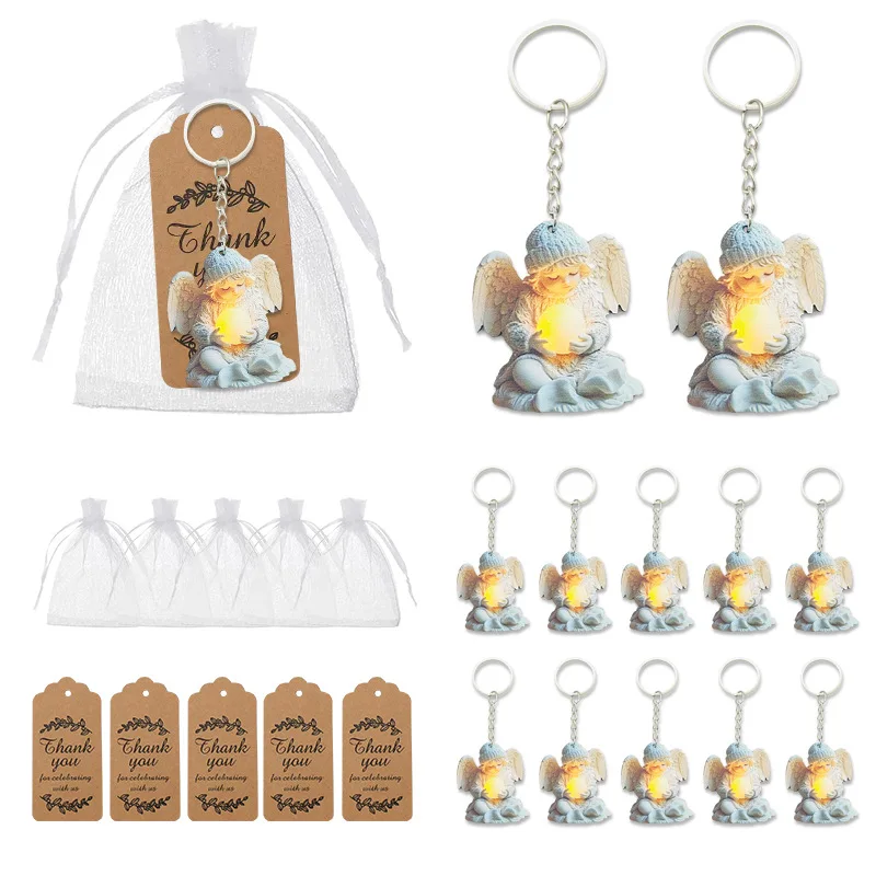 5/10 Sets -15/30 Pcs Wooden Angel Keychain Set, Suitable for Baptism, Communion, Weddings, Birthdays, Party Gifts