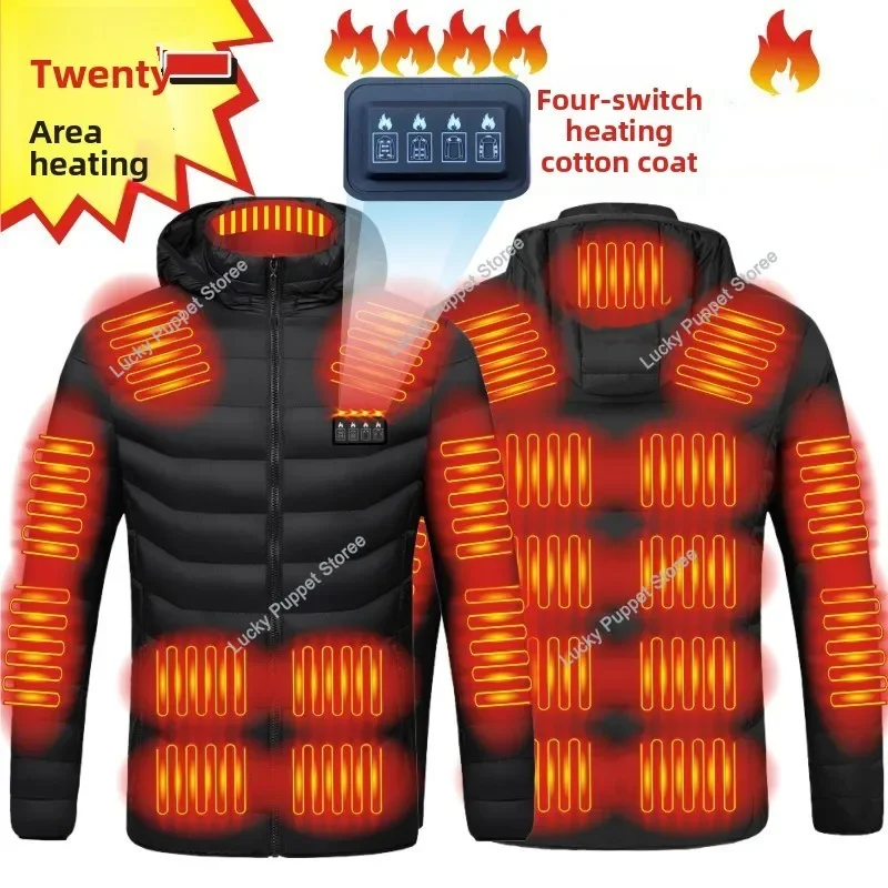 Chaqueta de plumón con capucha para hombre y mujer, abrigo térmico con carga USB, chaqueta acolchada cálida de 21 zonas, Parka eléctrica con calefacción, invierno