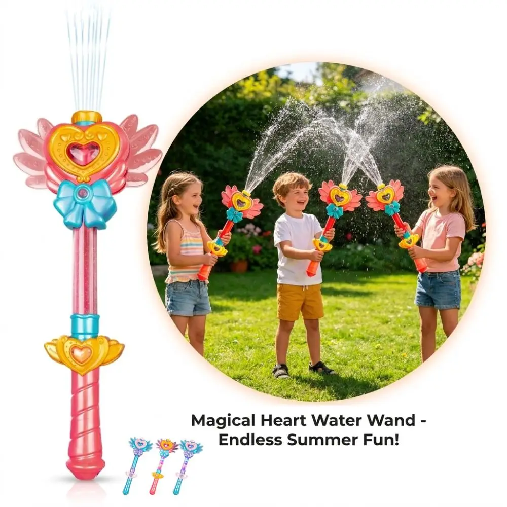 Colorful Lights Kids Water Gun Rotating Nozzle Multi Hole Spray Magic Wand Toy Pull Type Princess Style Pump Action Sprayer
