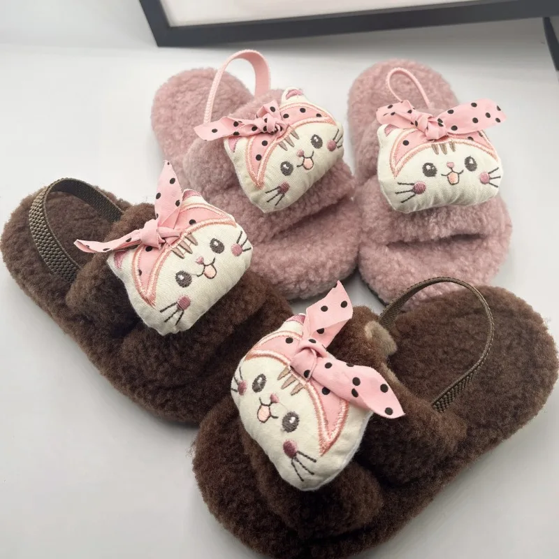 

Kids Cute Slippers Cute Cats Girls Princess Shoes Suede Warm Soft Bottom 2025 Winter New Children Fashion Slippers Korean Style