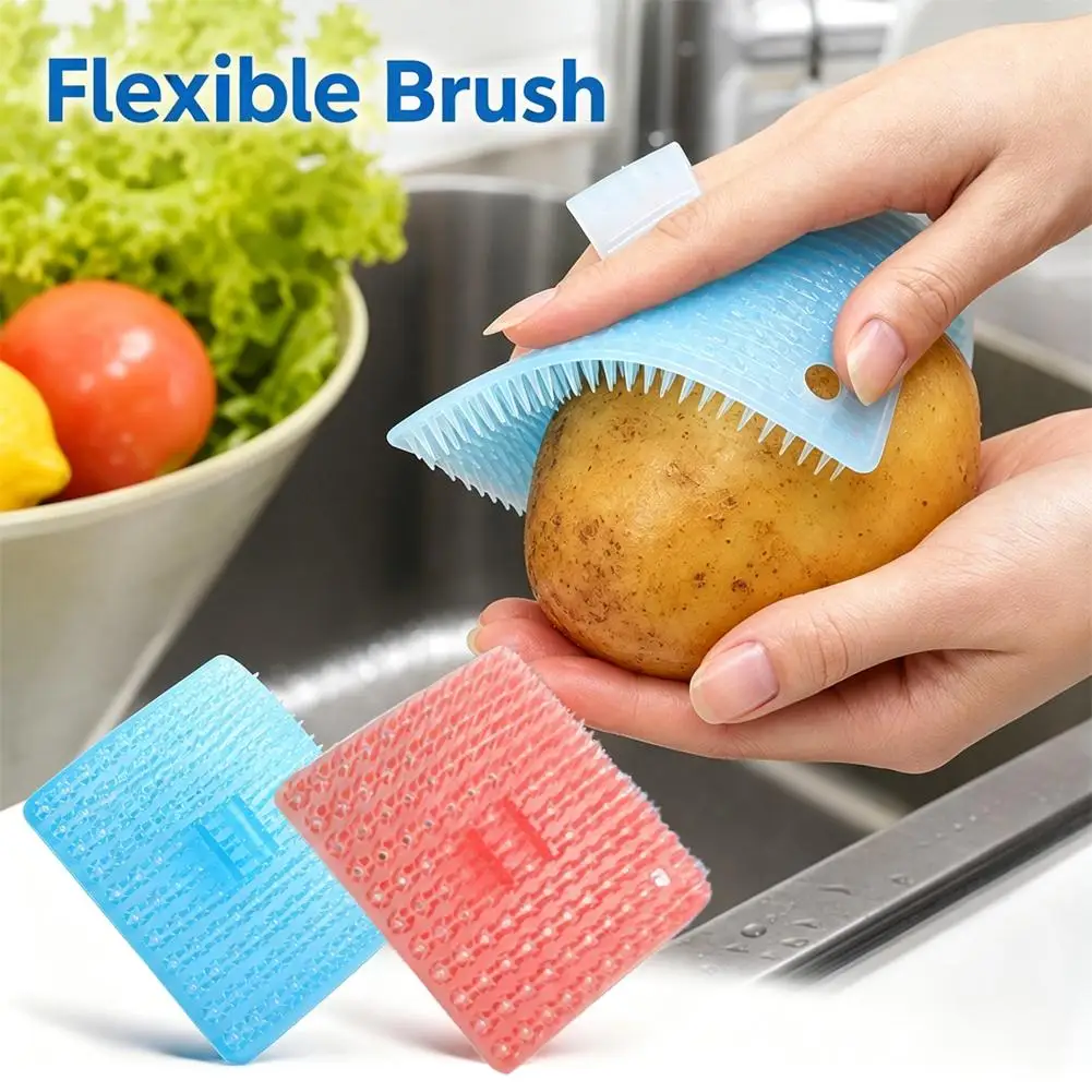 2X Silicone Brush with Finger Buckle Vegetable Fruit Scrubber Brush Kitchen Cleaning Artifact Gadget Fruit and Vegetable Brush
