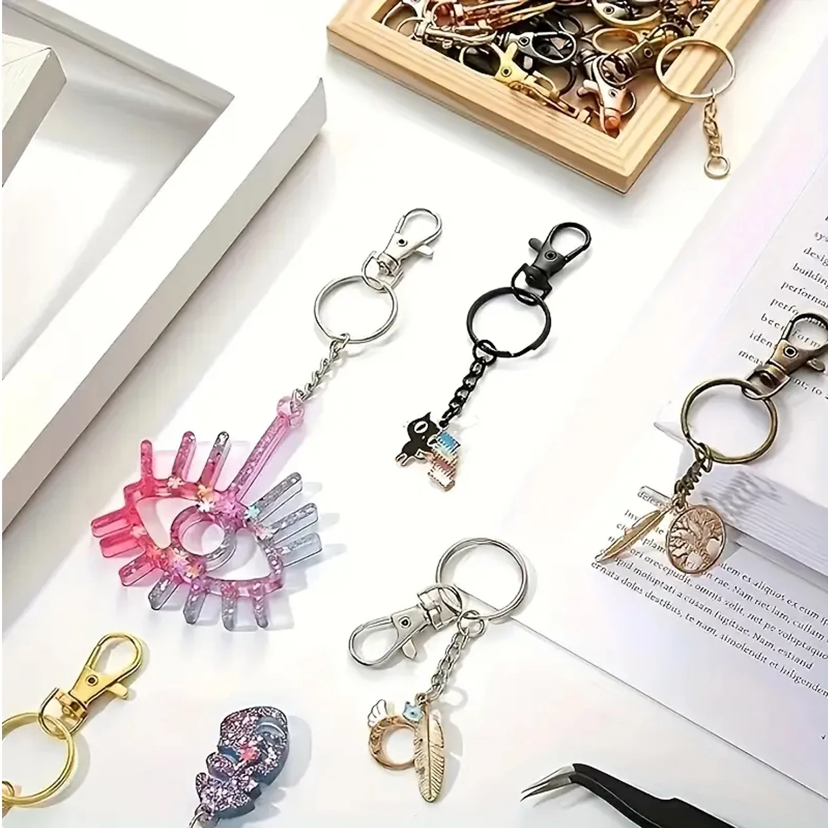 10/30/50 Set Metall-Schlüsselanhänger mit Karabinerverschluss, offener Schlüsselanhänger und Biegeringe für Schmuckherstellung, Taschenzubehör, DIY-Bastelarbeiten, Geschenke – Detail 3