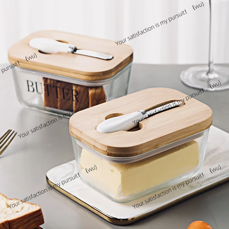 Western glass butter box with lid spatula rectangular butter box sealed jar household cheese fresh cheese box
