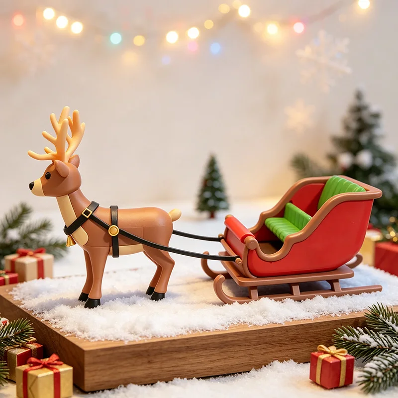 Custom Reindeer Sleigh Figurine Personalized Christmas Sled Festive Desktop Ornament For Xmas Holiday Table Display Decoration