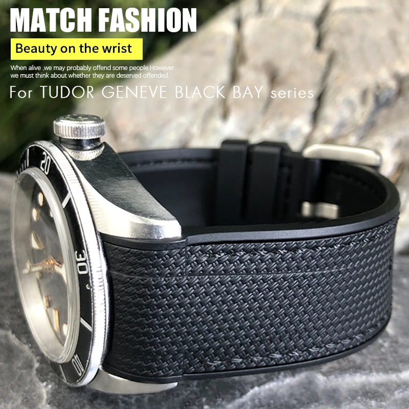 New Natural Rubber Watchband 22mm 23mm for Tudor Strap Black Bay Bronze Two Tone Wristband Soft Silicone Watch Band Free Tools