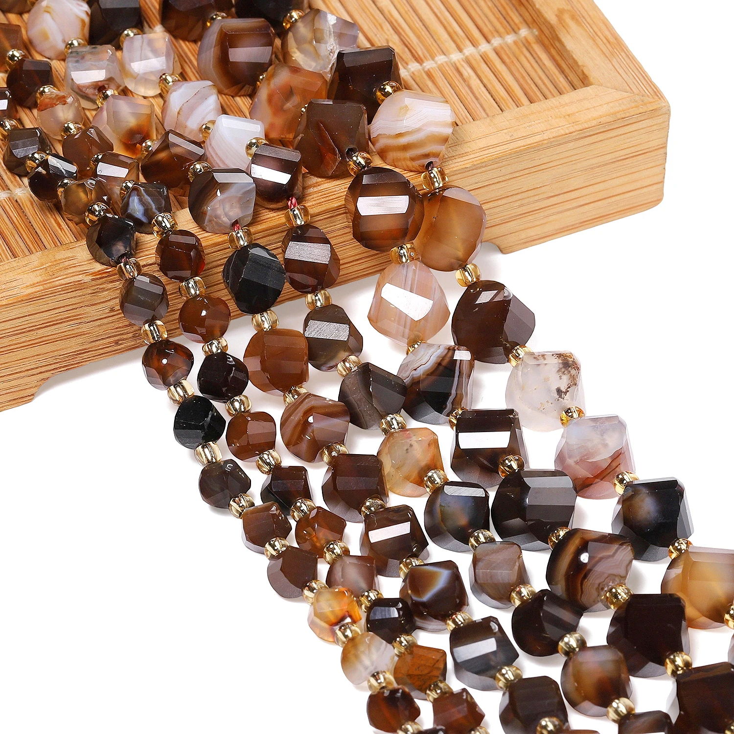 Natürliche Kaffee Streifen Achat Stein Perlen 6-10mm Facettierte Twist Form Perlen Lose Spacer Perlen für Schmuck Machen diy Zubehör