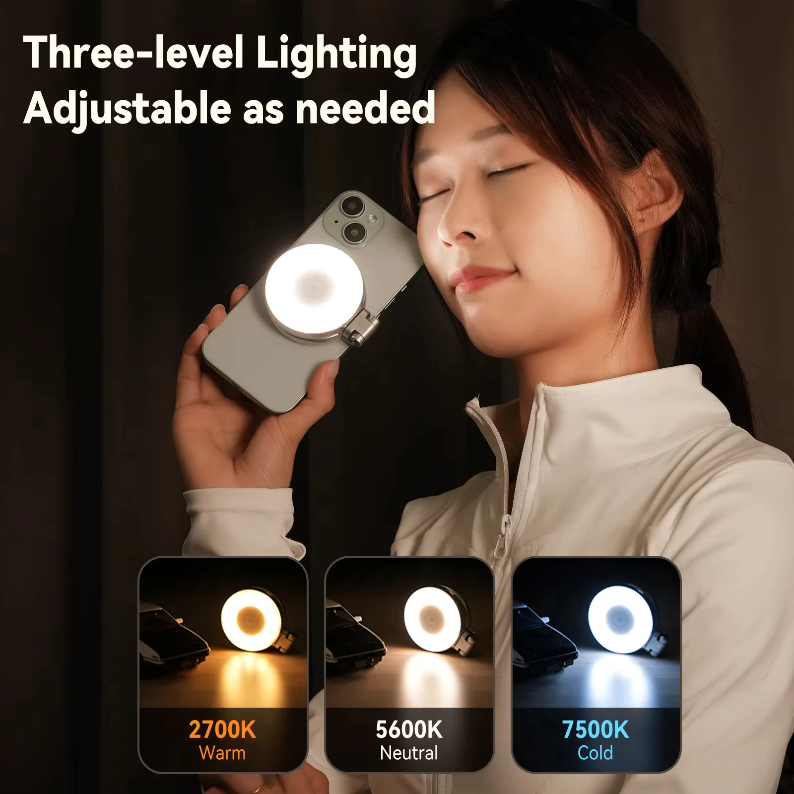 TELESIN สมาร์ทโฟนแม่เหล็กเติมแสง Mini Selfie Light 3 โหมดปรับความสว่างสําหรับ Iphone XIAOMI HUAWEI SAMSUNG โทรศัพท์