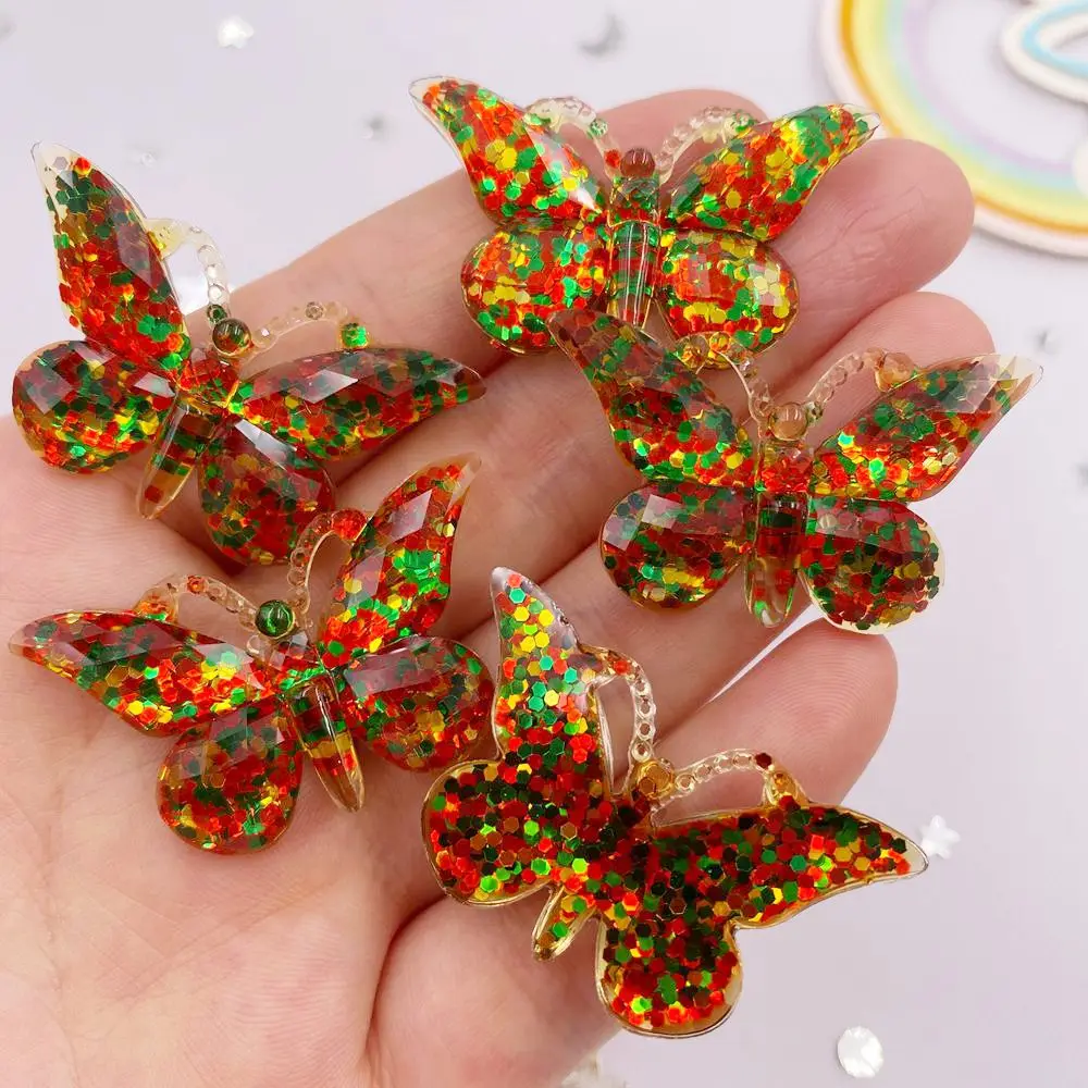 10pcs Resin Bling Colorful Glitter Paillette Butterflies Flatback Rhinestone Ornaments DIY  Wedding Applique Craft  Accessories